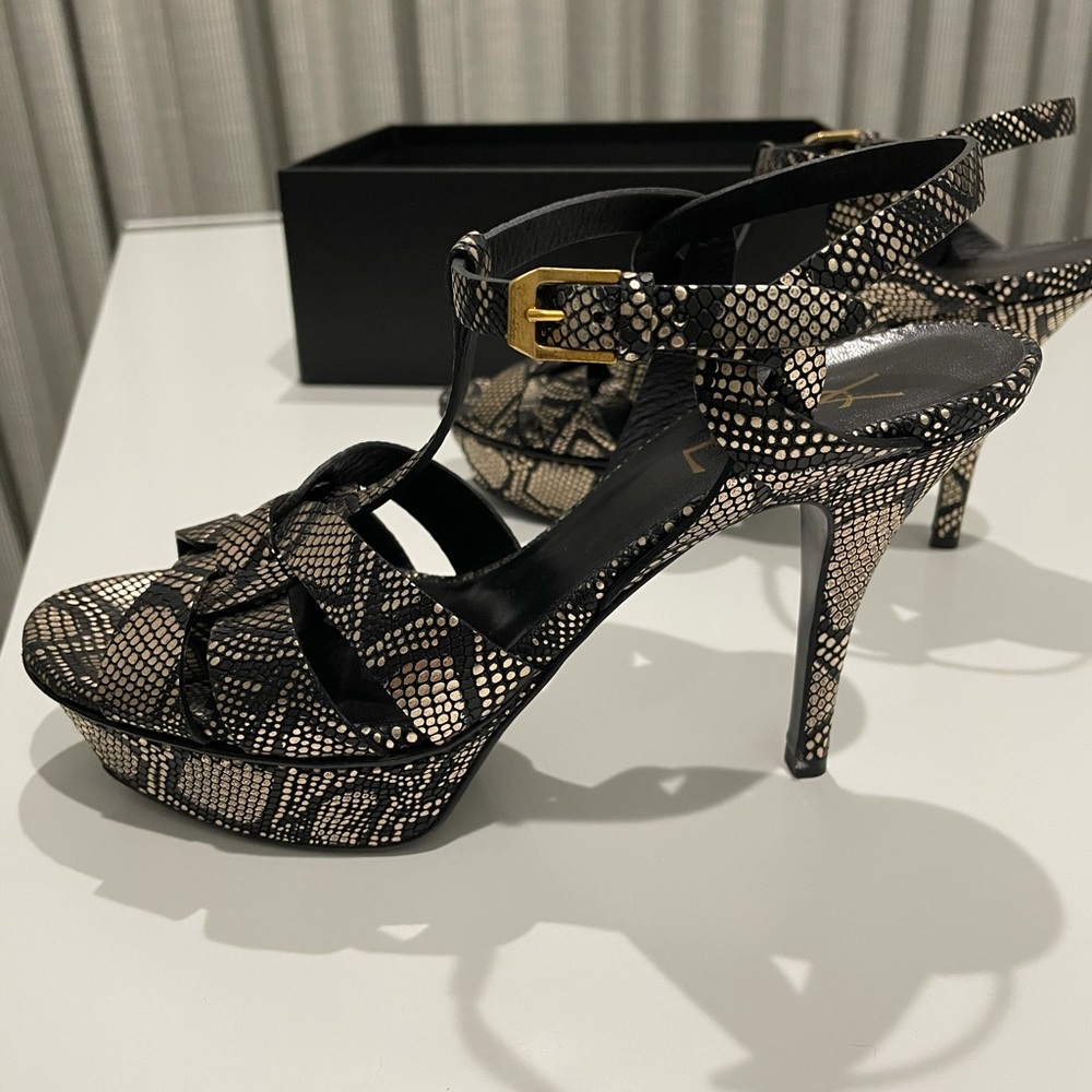 Saint Laurent black and gold python tribute sandal size 38